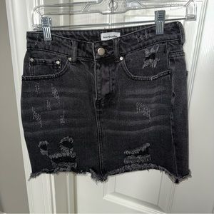 Revolve Superdown black denim skirt distressed
